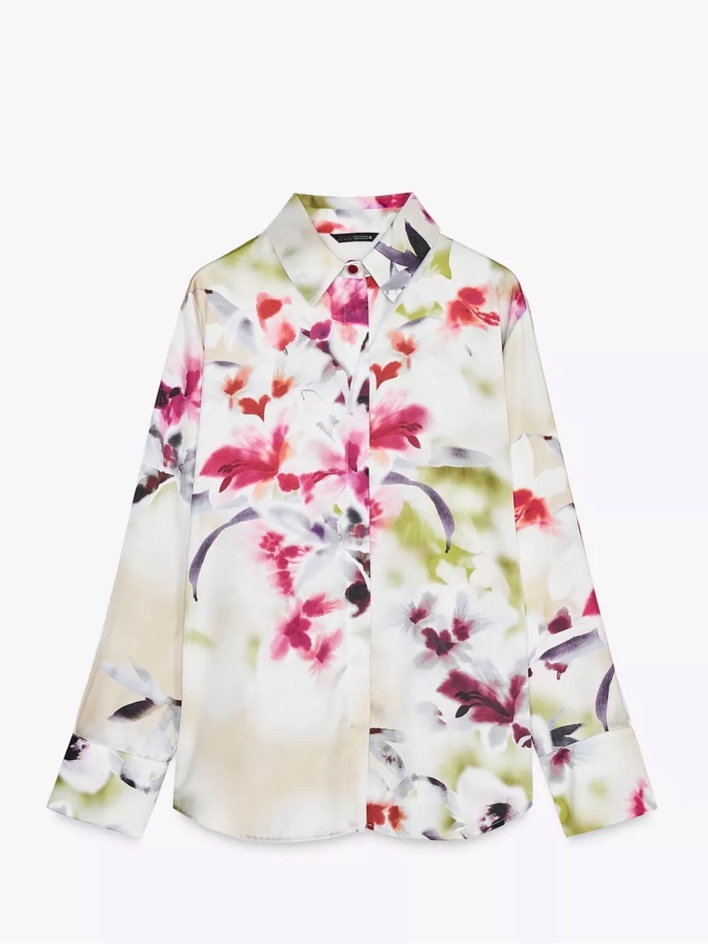 NWT Zara Floral Print Satin Button Down Blouse